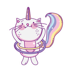 Kawaii caticorn cartoon inside hula hoop vector design