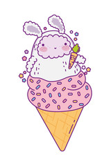 Kawaii rabbit cartoon over ice cream vector design