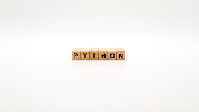 Wooden Text Block of "PYTHON" on Isolated Background