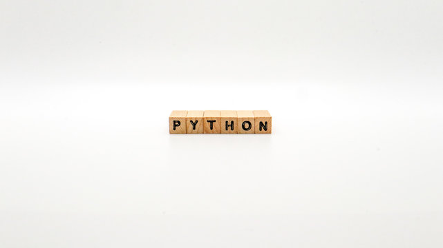 Wooden Text Block of "PYTHON" on Isolated Background