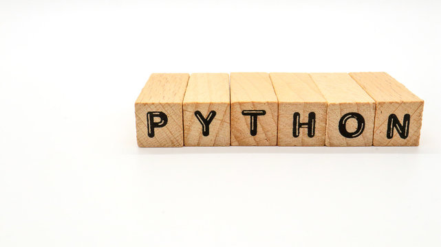 Wooden Text Block of "PYTHON" on Isolated Background
