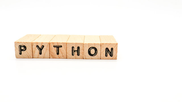 Wooden Text Block of "PYTHON" on Isolated Background