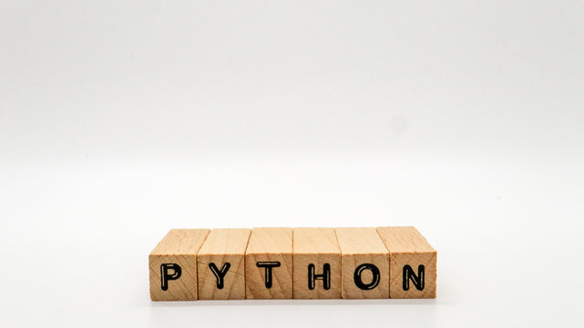 Wooden Text Block of "PYTHON" on Isolated Background