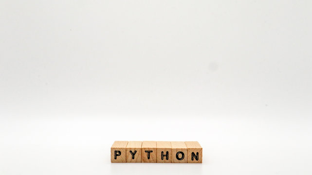 Wooden Text Block of "PYTHON" on Isolated Background