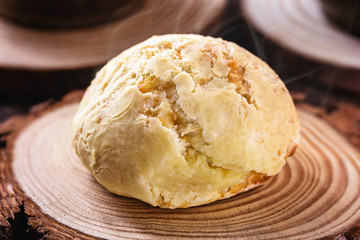 vegan cheese bread, made without cheese, with tapioca, potatoes and salt. Vegan meal, homemade vegetarian snack. Typical Brazilian food, made at home.