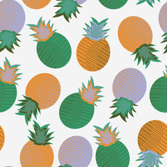 White with green and orange pineapples seamless pattern background design.