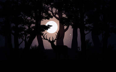 halloween night landscape with deer in forest