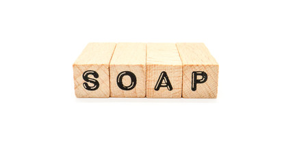 Wooden Text Block of "SOAP" on Isolated Background