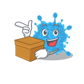 An picture of andecovirus cartoon design concept holding a box