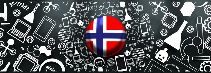 Innovation and technology concept. Circle frame with thin line icons. Flag of the Norway. 3D rendering