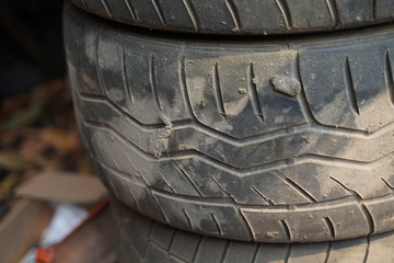 Old used tire in a garage