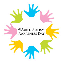 Fototapeta premium Vector illustration of World Autism Awarenesss Day banner with Colorful hands