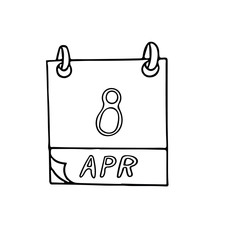 calendar hand drawn in doodle style. April 8. International Roma Gypsy Day, date. icon, sticker, element