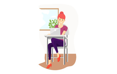 illustration working at home ,Freelance working or studying from home, convenient workplace.