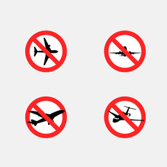 Concept of the prohibition of flights. Airplane stop flight icons. vector.