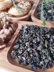 Green healing tea on a plate