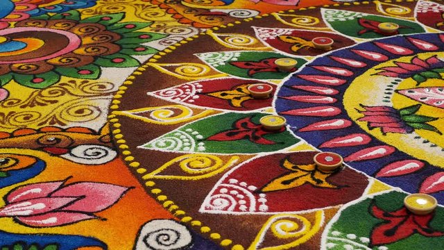 Beautiful colorful Indian traditional rangoli decoration for Diwali or Deepavali celebration