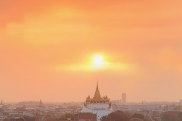 Wat saket Temple on during sunset. Sunset behind Wat sraket, Bangkok Thailand.