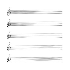 Music sheet background with hand drawn music notes. Simple cartoon design. Vector