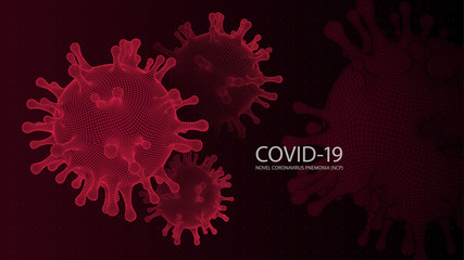 Vector illustration. Coronavirus 2019 nCov novel coronavirus. Microscopic view of virus cells close up. Dangerous ncov corona virus, SARS pandemic risk. 3D polygonal.