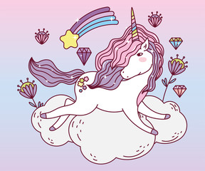 unicorn horse cartoon over cloud vector design