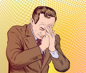 Worried business people have to think hard. Pop art hand drawn style vector design illustrations.