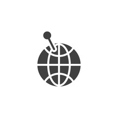 Globe with pin vector icon. filled flat sign for mobile concept and web design. Global location pin glyph icon. Symbol, logo illustration. Vector graphics