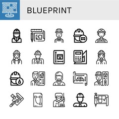 blueprint simple icons set