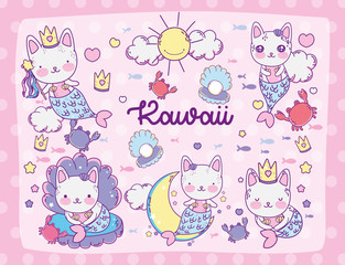 Kawaii cats sirens store cartoons vector design
