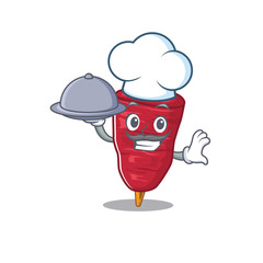 Doner kebab chef cartoon character serving food on tray