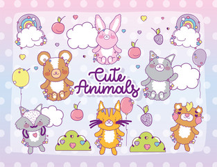 Cute animals cartoons vector design
