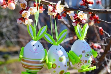 Easter composition of colored eggs