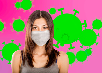 Asian woman wearing surgical mask, coronavirus background