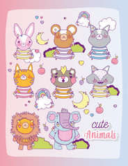 Cute animals cartoons vector design