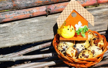 Easter composition of colored eggs