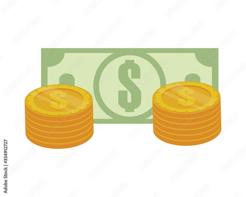 Wall mural coins and bills money dollars isolated icon