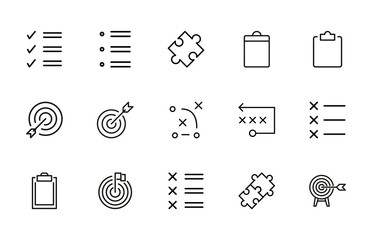 Set of planning related vector line icons.