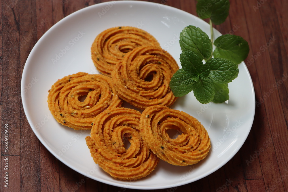 Wall mural Chakali, murukoo, spiral maharashtrian snack made with gram flour