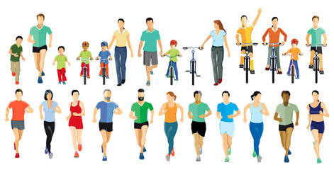 Fototapeta premium Menschen Laufen und Radfahrer beim Sport treiben