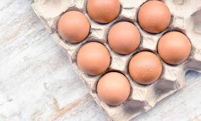 Top view Chicken eggs in the panel soft focus