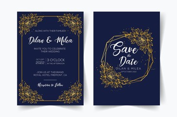 Elegant wedding invitation cards template with watercolor floral decoration