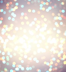Blue yellow bokeh on beige blur background. Celebration abstract illustration. 