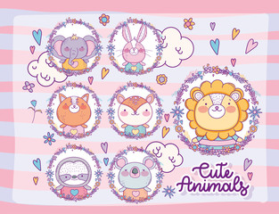 Cute animals cartoons vector design