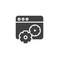 Web Optimization vector icon. Website and gear filled flat sign for mobile concept and web design. Webpage settings glyph icon. Symbol, logo illustration. Vector graphics