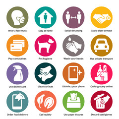 COVID-19, Coronavirus protection colorful icons