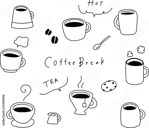 マグカップの手描きイラスト かわいい コーヒー 紅茶 Art Poster A Yugoro