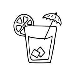 Hand drawn summer cocktail. Doodle. Travel. Vector illustration isolated on white background.