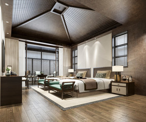 3d rendering luxury tropical bedroom suite in resort hotel and resort - obrazy, fototapety, plakaty