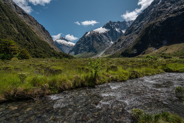 Milford Sound, New Zealand - January 13, 2020 : The rural mountains before reaching Milford Sound