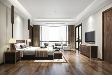 Fototapeta na wymiar 3d rendering luxury chinese bedroom suite in resort hotel